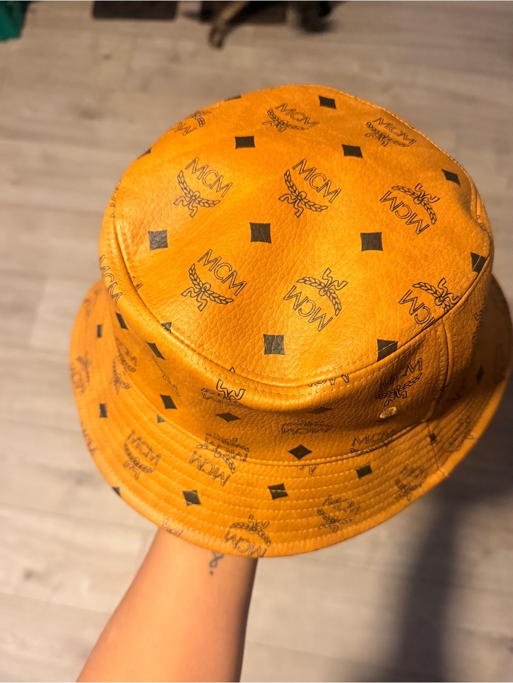 MCM Visetos Monogram Bucket Hat Orange & Black - Picture 2 of 3